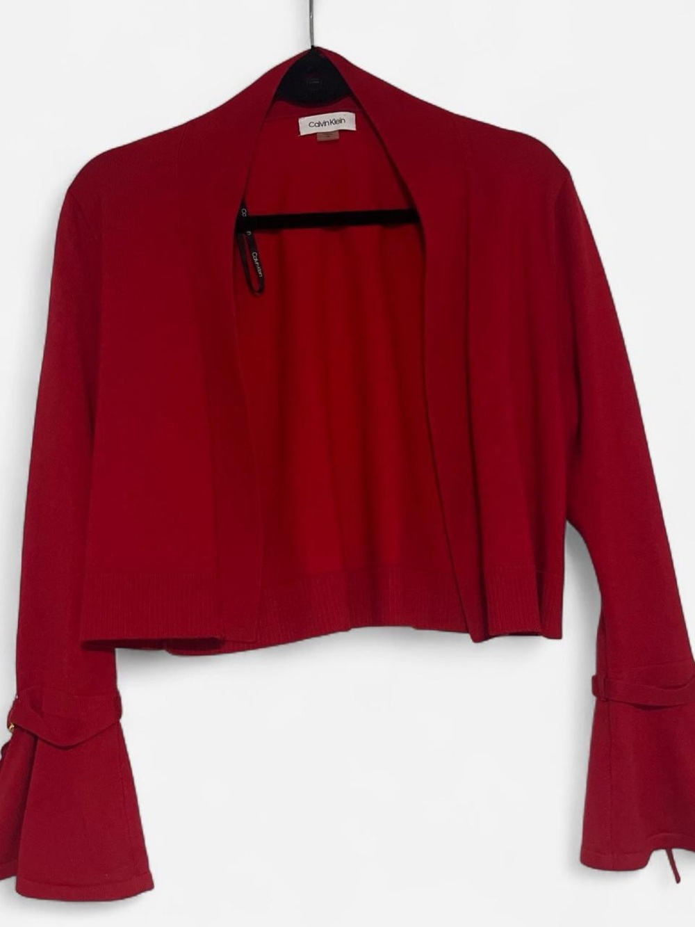 Calvin Klein Red Open-Front Bell Sleeve Cardigan